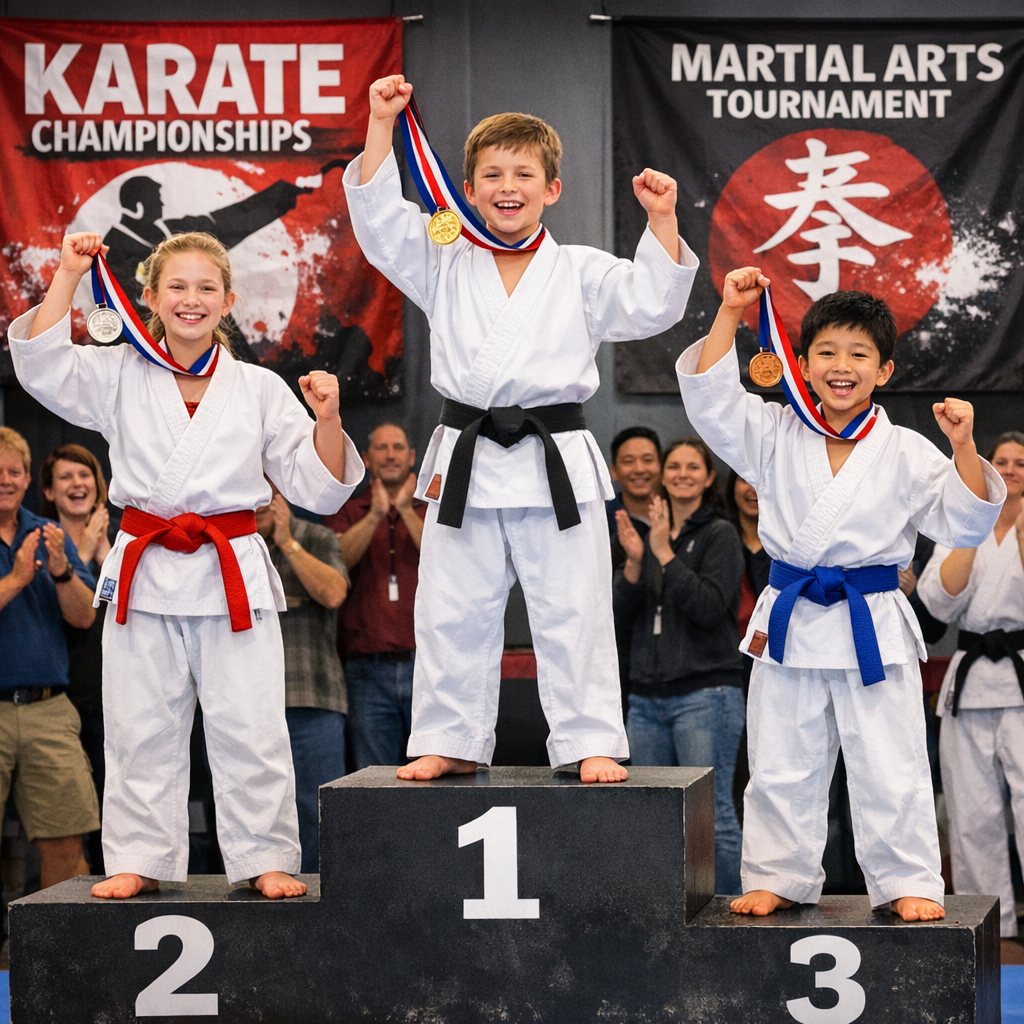Karate event coverage with awards ceremony