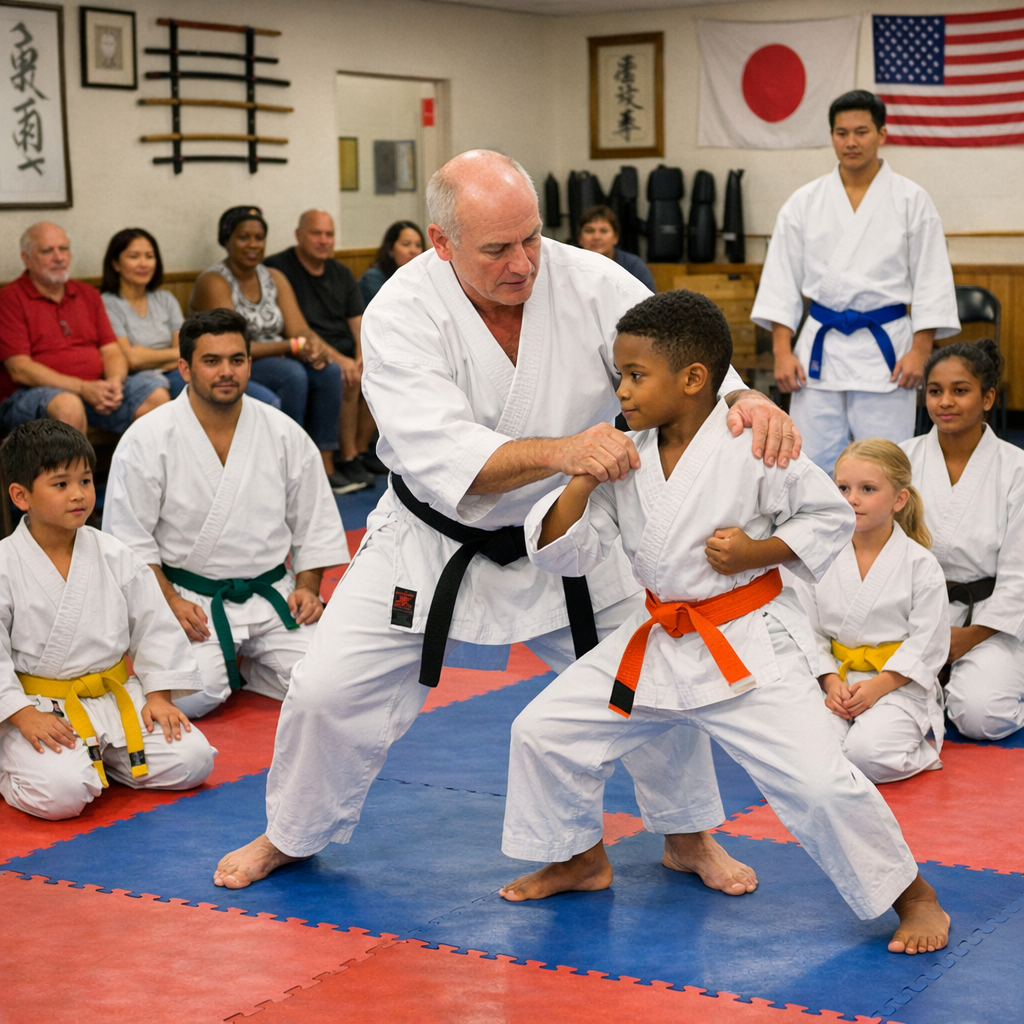 Karate community engagement event with diverse participants